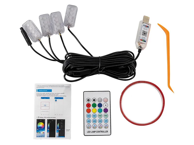 LED RGB Automobilio Salono Apšvietimo Rinkinys su Nuotoliniu Valdymu ir APP Kontrole - 12V USB Jungtis - Attēls 2