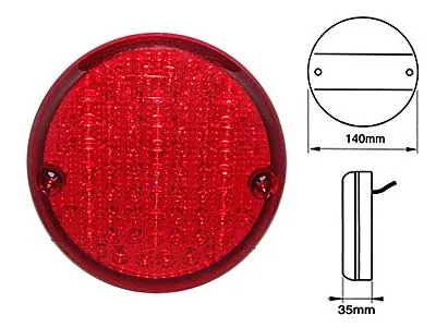 Apvalus 24V LED galinis žibintas su 36 LED diodais ir atšvaitu, 140mm, 12 mėn. garantija