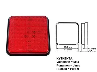 Kvadratinis LED Galinis Žibintas | 49 LED Stabdymo ir Pozicijos Šviesos | 10-30V | 115x115mm