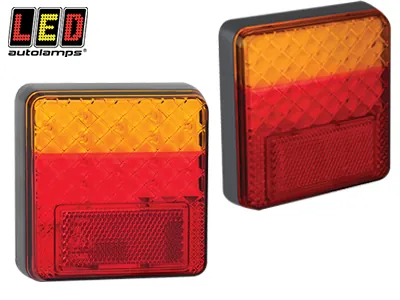 LED AUTOLAMPS Kvadratinis LED galinis žibintas | 12-24V | 100x100mm | IP67 | Kompaktiškas ir efektyvus