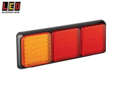 LED AUTOLAMPS Kvadratinis LED galinis žibintas su kombinuotomis funkcijomis, juodu laikikliu, ECE, EMC, IP67