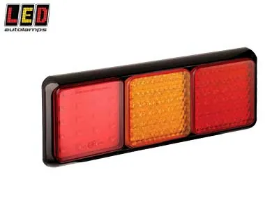 LED AUTOLAMPS Kvadratinis LED Galinis Žibintas - Kombinuotas Stabdžio, Posūkio, Rūko Funkcijos, IP67, ECE/EMC