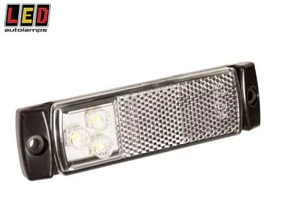 LED AUTOLAMPS Baltas LED Šoninis Gabaritinis Žibintas su 3 LED, 12-24V, ECE, EMC sertifikuotas, vandeniui atsparus