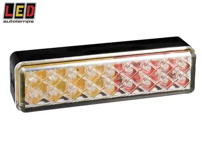 LED AUTOLAMPS Kvadratinis LED galinis žibintas 135mm, 12-24V, IP67 apsauga, ECE sertifikuotas