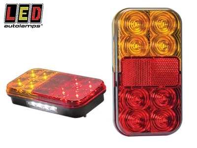 LED AUTOLAMPS Kompaktiškas LED galinis žibintas 12V IP67, kvadratinis 150x80mm tvirtinimui varžtais