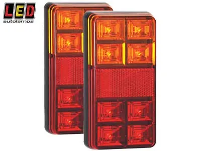 LED AUTOLAMPS Kvadratiniai LED galiniai žibintai (pora) 12V IP67 150x80x22mm EMC sertifikuoti