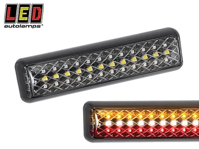 LED AUTOLAMPS Kvadratinis LED Galinis Žibintas 200x50mm IP67, 12-24V, Su Posūkių ir Atbulinės Eigos Funkcija