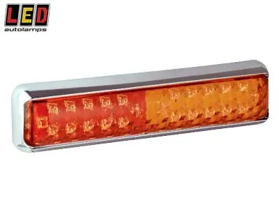 LED AUTOLAMPS Kvadratinis LED Galinis Žibintas, 12-24V, Sustojimo-Galinis-Posūkio, Chrome Laikiklis, IP67, 1614-200CSTIME