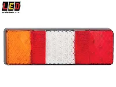 LED AUTOLAMPS Kvadratinis LED Galinis Žibintas 250mm, Kombinuotas Stop-Posūkis-Atbulinė Eiga, 12-24V (1614-250ARWM)