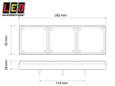 LED AUTOLAMPS Kvadratinis LED Galinis Žibintas - Stop/Galinė Šviesa/Posūkis, 12-24V, IP67, 282mm - Attēls 2