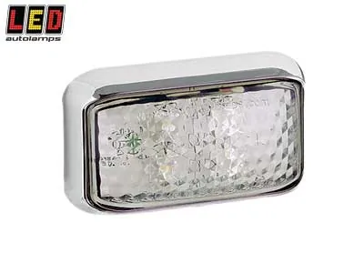 LED AUTOLAMPS Baltas LED šoninis gabaritinis žibintas, kompaktiškas, chromo laikiklis, ECE sertifikuotas, 12-24V