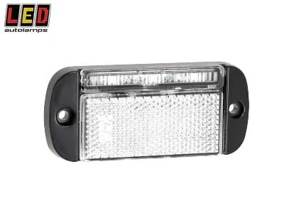 LED AUTOLAMPS Baltas šoninis gabaritinis LED žibintas, ypač plonas (12mm), ECE sertifikuotas, 12-24V