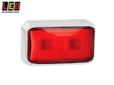 LED AUTOLAMPS Raudonas LED šoninis gabaritinis žibintas su chrominiu laikikliu, 12-24V, ECE/EMC sertifikuotas