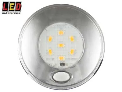 LED AUTOLAMPS Apvalus LED Salono Apšvietimas su Mygtuku, 12V, 240lm, Sidabrinis Rėmelis