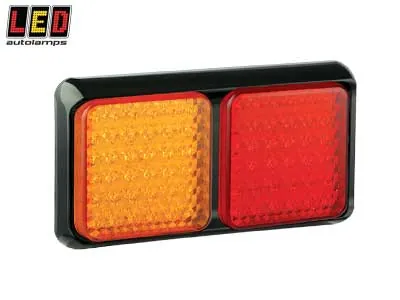 LED AUTOLAMPS Kvadratinis LED Galinis Žibintas 188x100x28mm, 12-24V, IP67, Trys Funkcijos (Stabdymas, Gabaritai, Posūkiai)