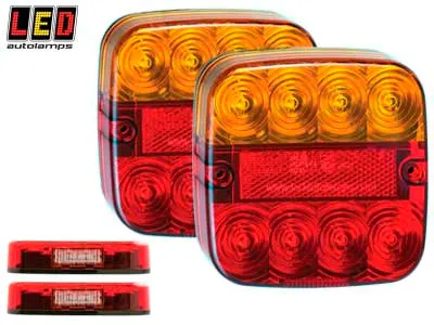 Universalūs LED galiniai žibintai 107x107mm 12V - Kompaktiškas kvadratinis dizainas