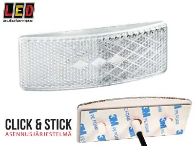 LED AUTOLAMPS Baltas LED šoninis gabaritinis žibintas, 12-24V, ECE sertifikuotas, atsparus smūgiams