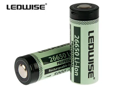 LEDWISE 2x 26650 5000mAh Ličio Jonų Akumuliatorius 3.7V, 71x30mm - Profesionalus Energijos Šaltinis LED Žibintuvėliams