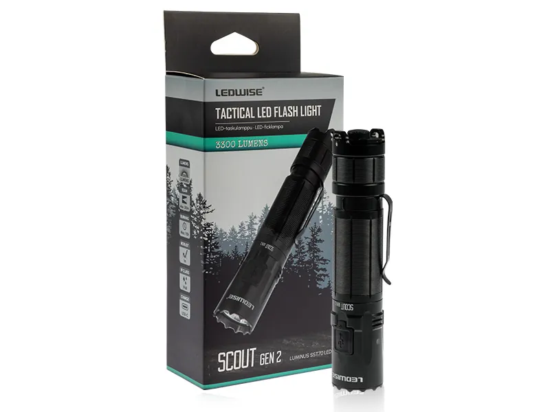LEDWISE SCOUT GEN 2 - Taktinis Rankinis LED Žibintuvėlis, 3300lm, 6000K, USB-C Įkrovimas