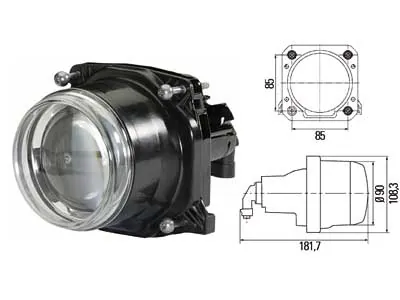 Bi-halogenas Priekinis Žibintas Ø 90mm su H7 Lempute, HCR/DCR Patvirtintas