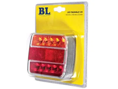 BL Kvadratinis LED Galinis Žibintas 100x100mm - Universalus Galiniai, Posūkių, Stabdžių ir Numerio Apšvietimas 12V (IP67)