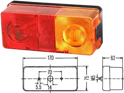 HELLA 2-kamerų Galinis Žibintas, Posūkio-Stabdymo-Stovėjimo funkcijos, BA15s lizdas, 170x75x62mm