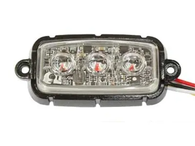 Horizontalus LED signalinės šviesos žibintas, 12-24V, 3 LED, Gintaro spalvos, 13 mirksėjimo režimų