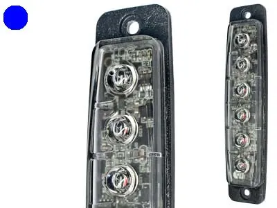 Horizontalus LED įspėjamasis švyturėlis - Mėlynas, 12-24V, 6 LED, ECE R65, IP67 Sertifikuotas